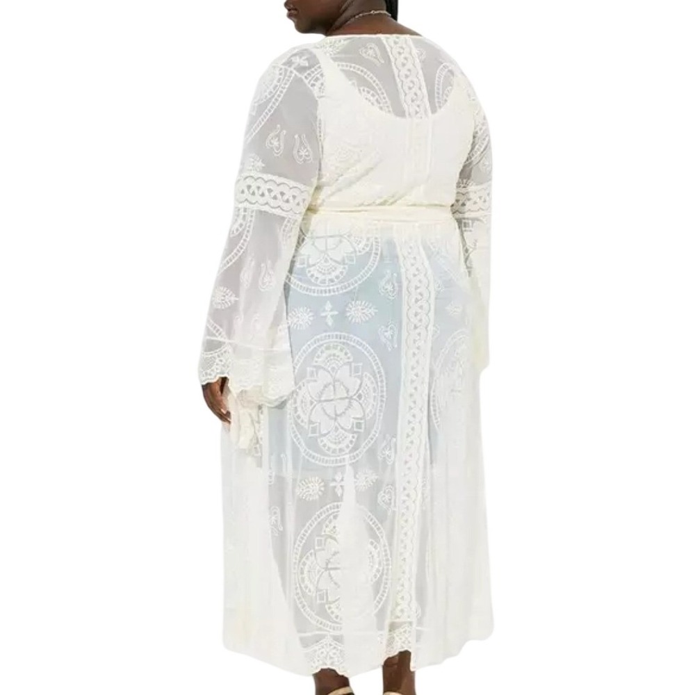 Torrid FESTI 3X Cream Embroidered Lace Maxi Kimono Duster Cardigan Boho Festival